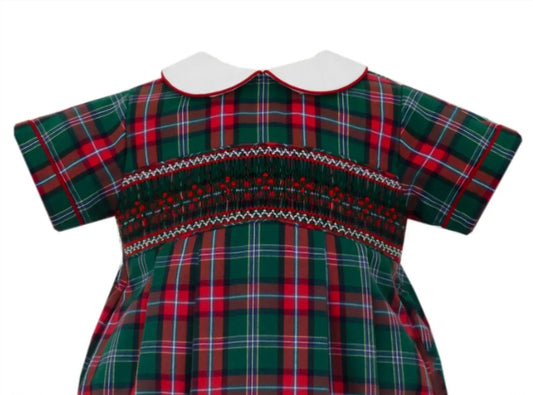 Boy's Plaid Smocked Short Sleeve Bubble