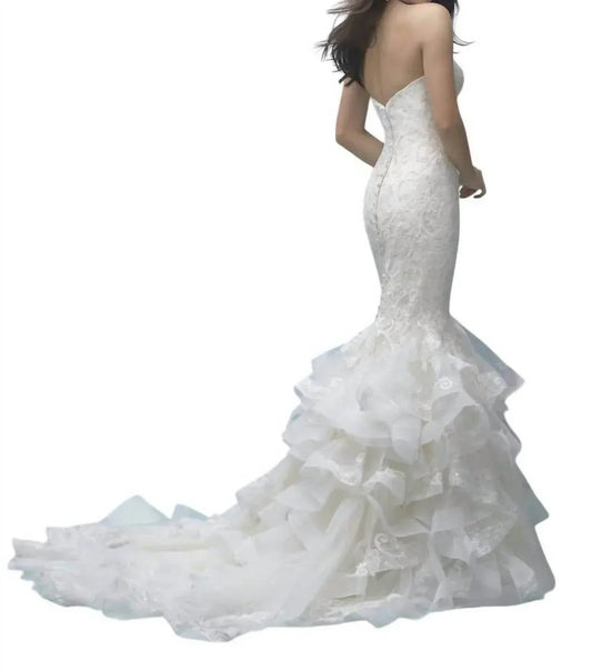Strapless Ruffled Lace Mermaid Wedding Gown