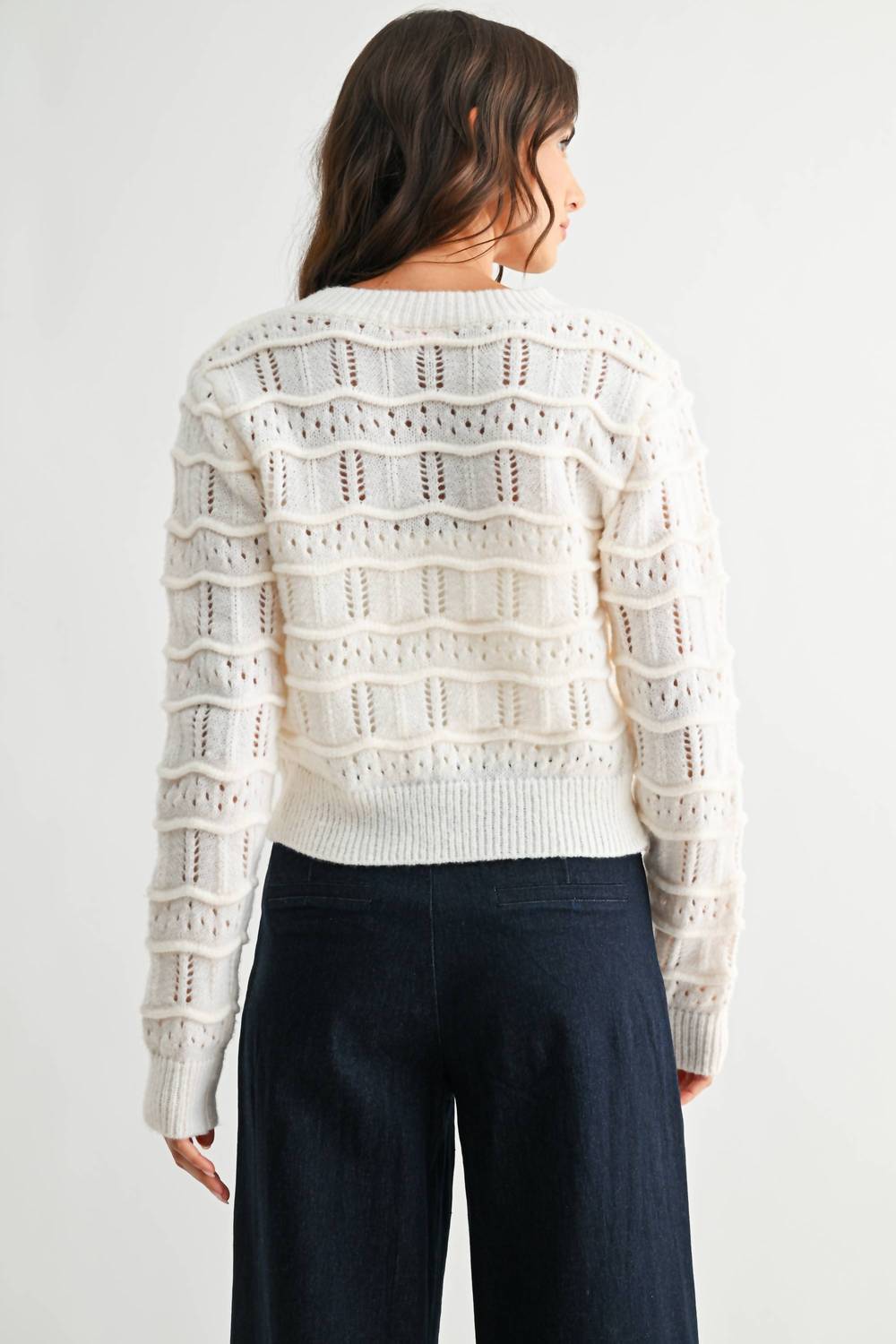 Strickjacke mit texturiertem Strick und Knopfleiste