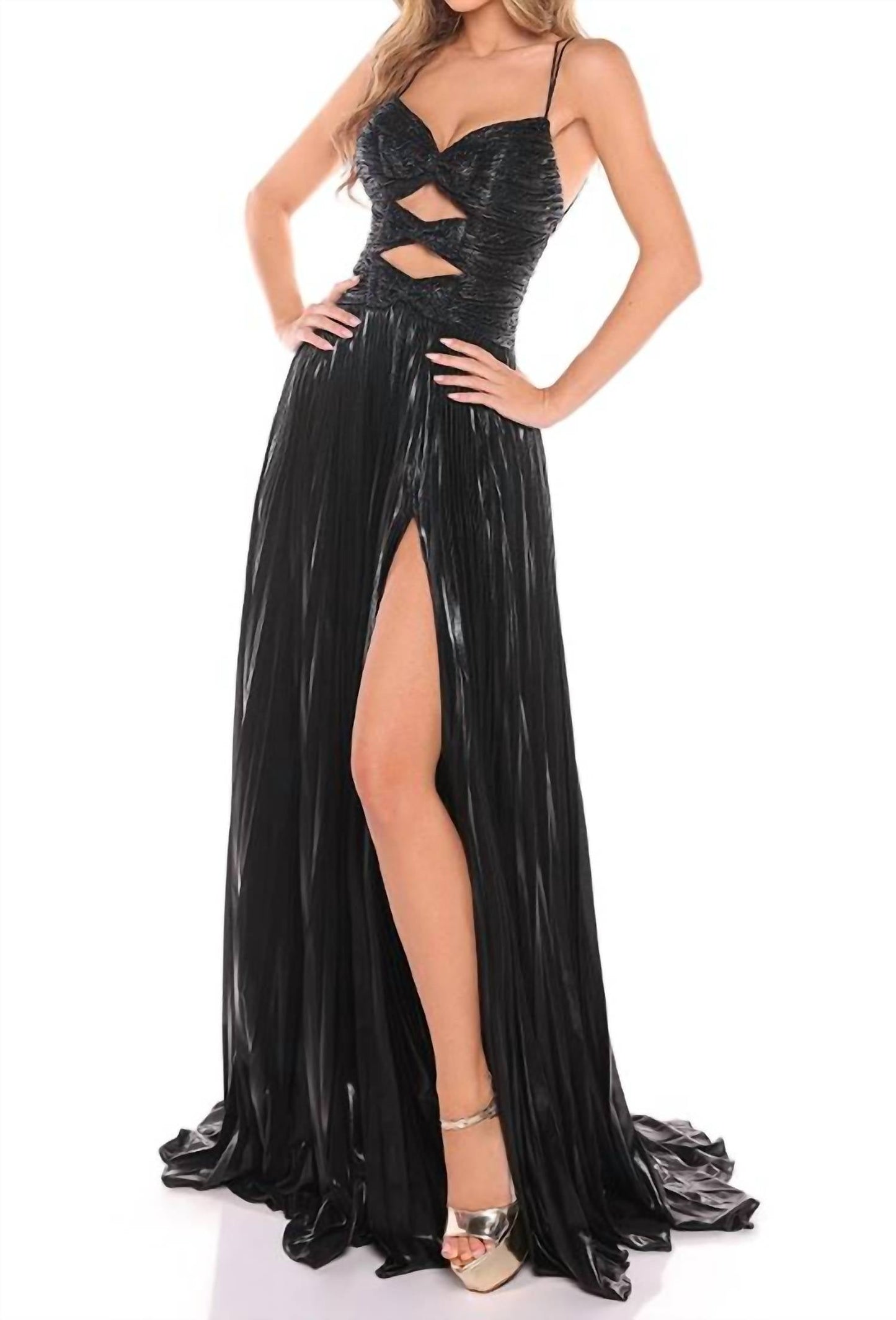 Metallic Cutout A-line Slit Gown
