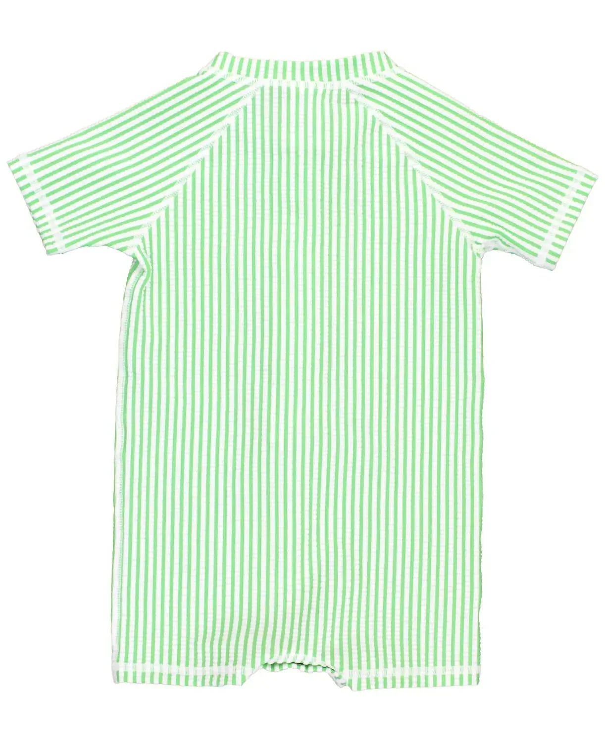 Baby Boys Seersucker Short Sleeve One Piece Rash Guard Swimsuit