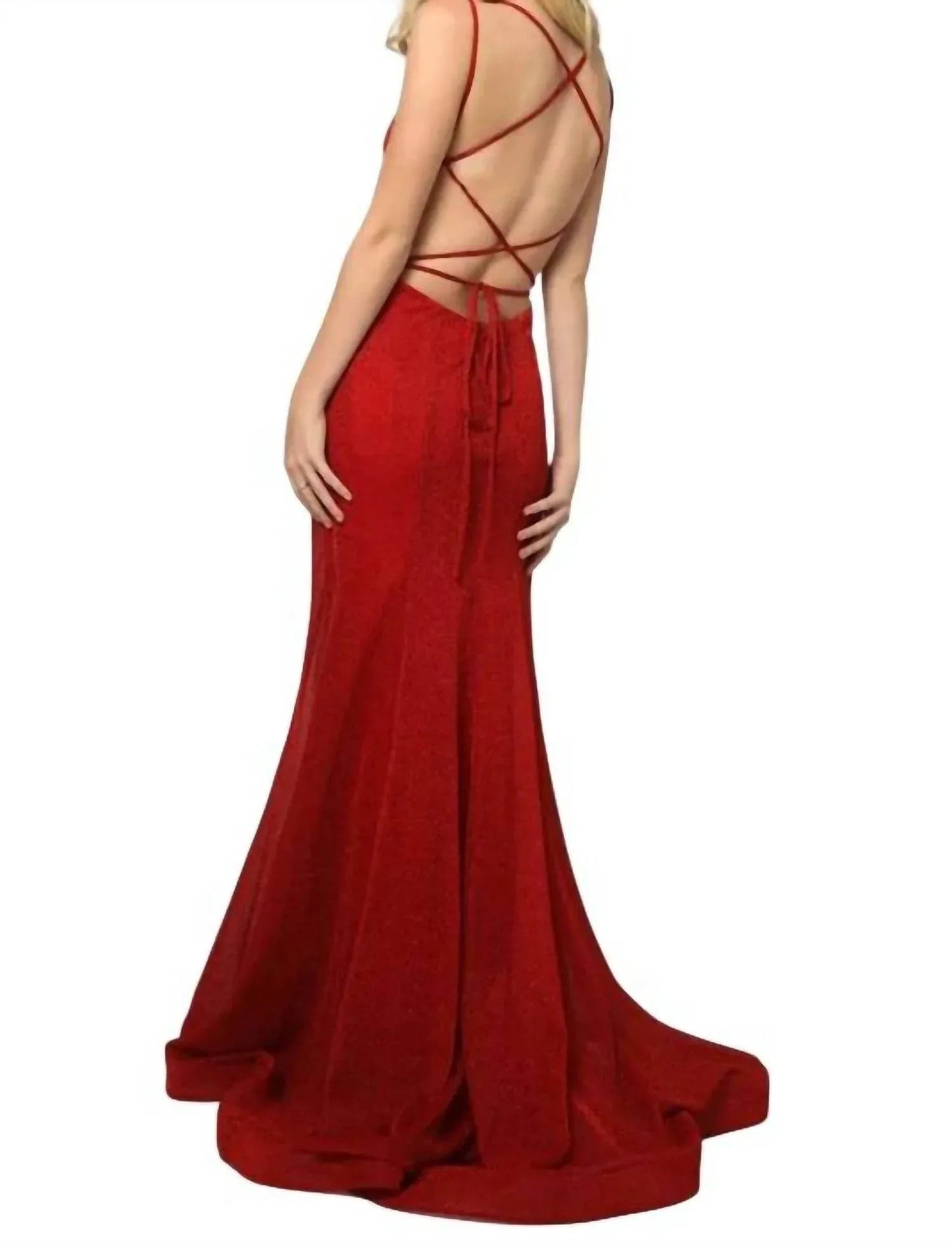 Sleeveless Metallic Glitter Gown