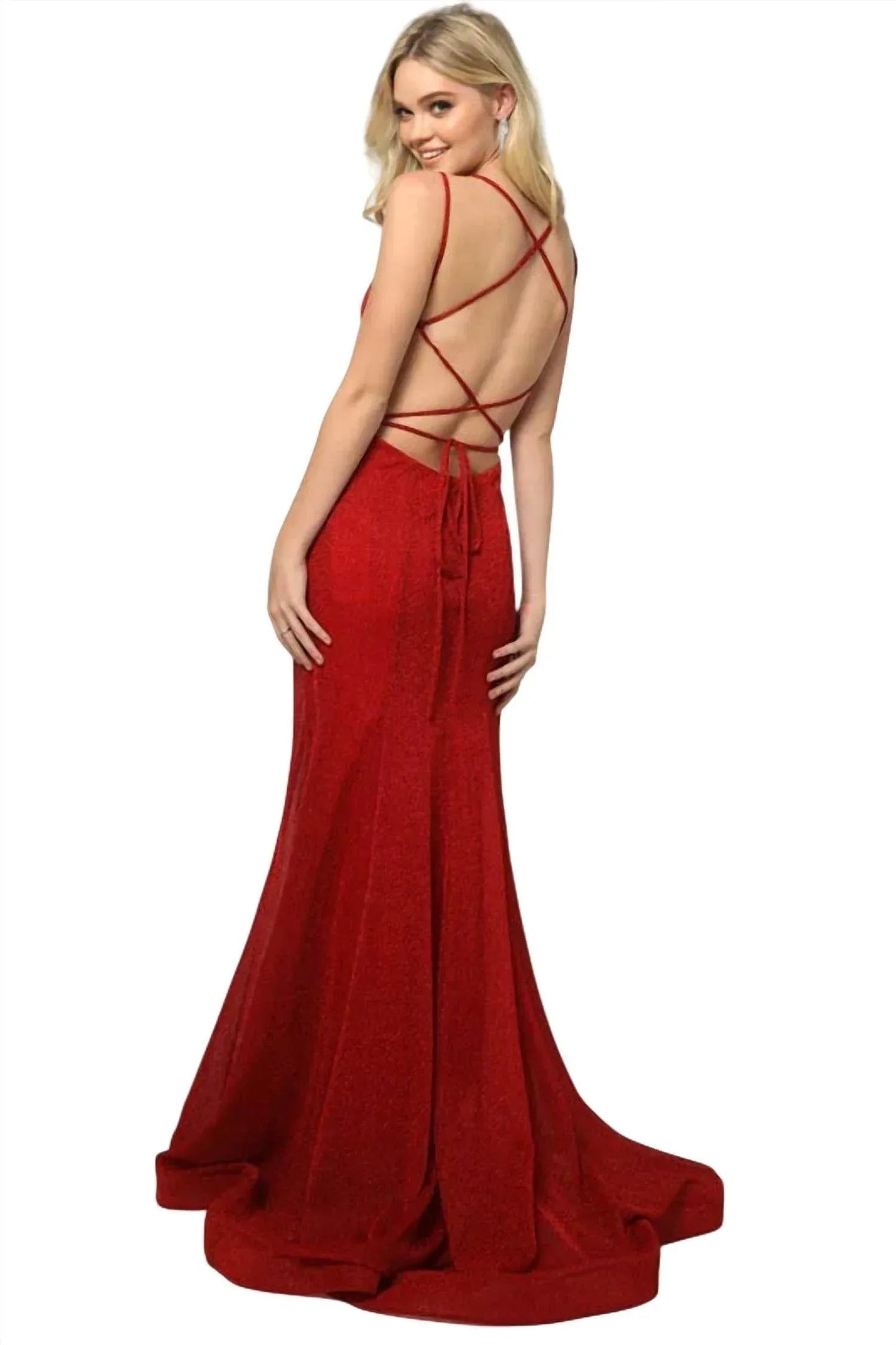 Sleeveless Metallic Glitter Gown