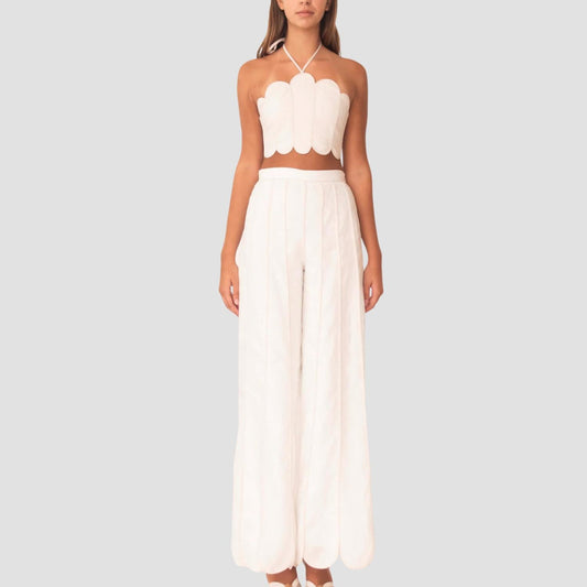 Coconut Scalloped Wide Leg Pant