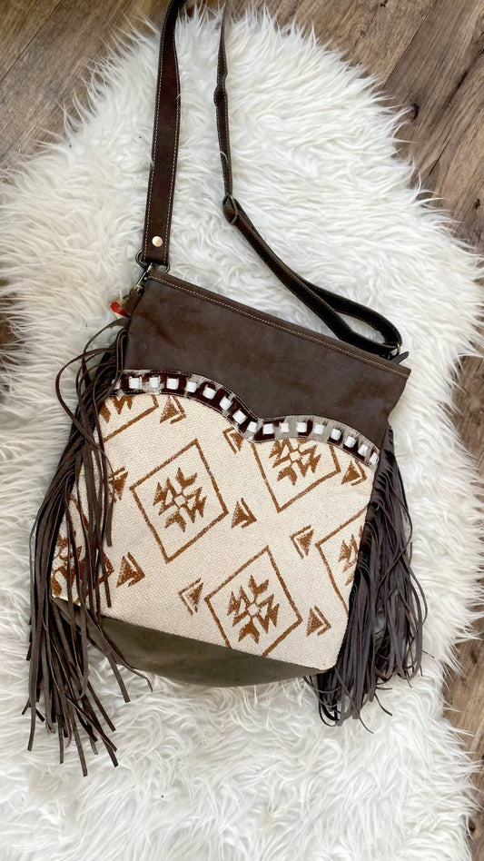 Women's Messenger Leather And Canvas Bag