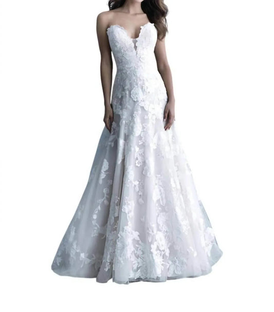 Trägerloses A-Linien-Brautkleid mit floralen Applikationen