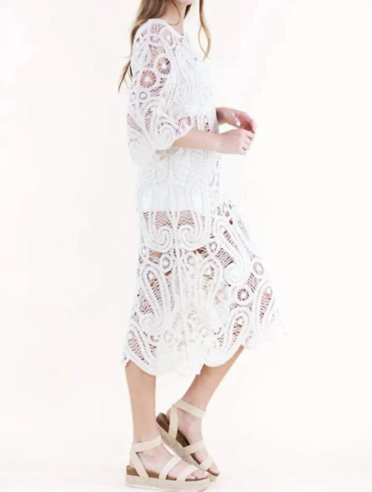 Cotton Boho Paisley Boat Neck Crochet Midi Dress