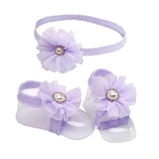 Baby Girls Barefoot Sandal Set Headband