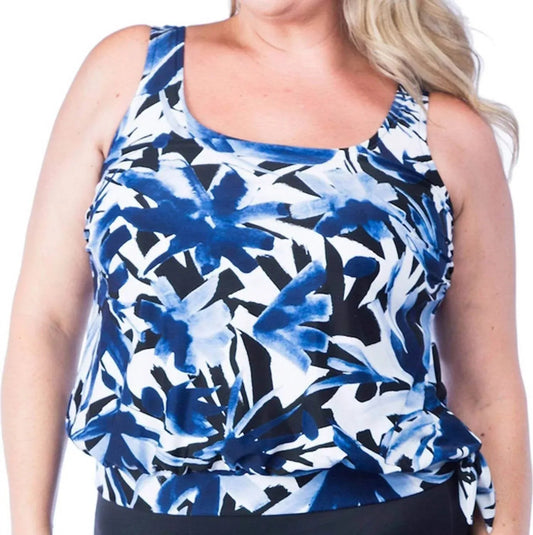 Floral Blouson Tankini Top - Plus Size