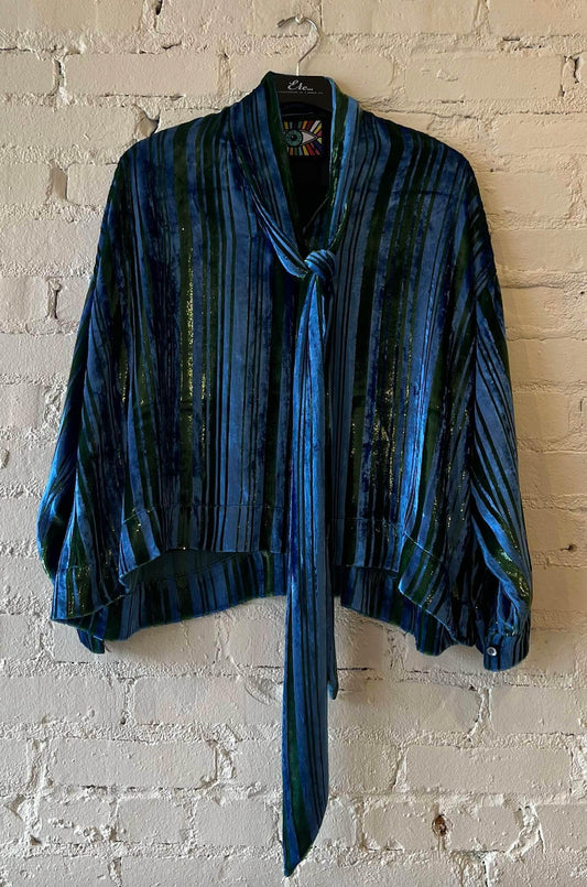 Women's Lines Velvet Tie Blouse