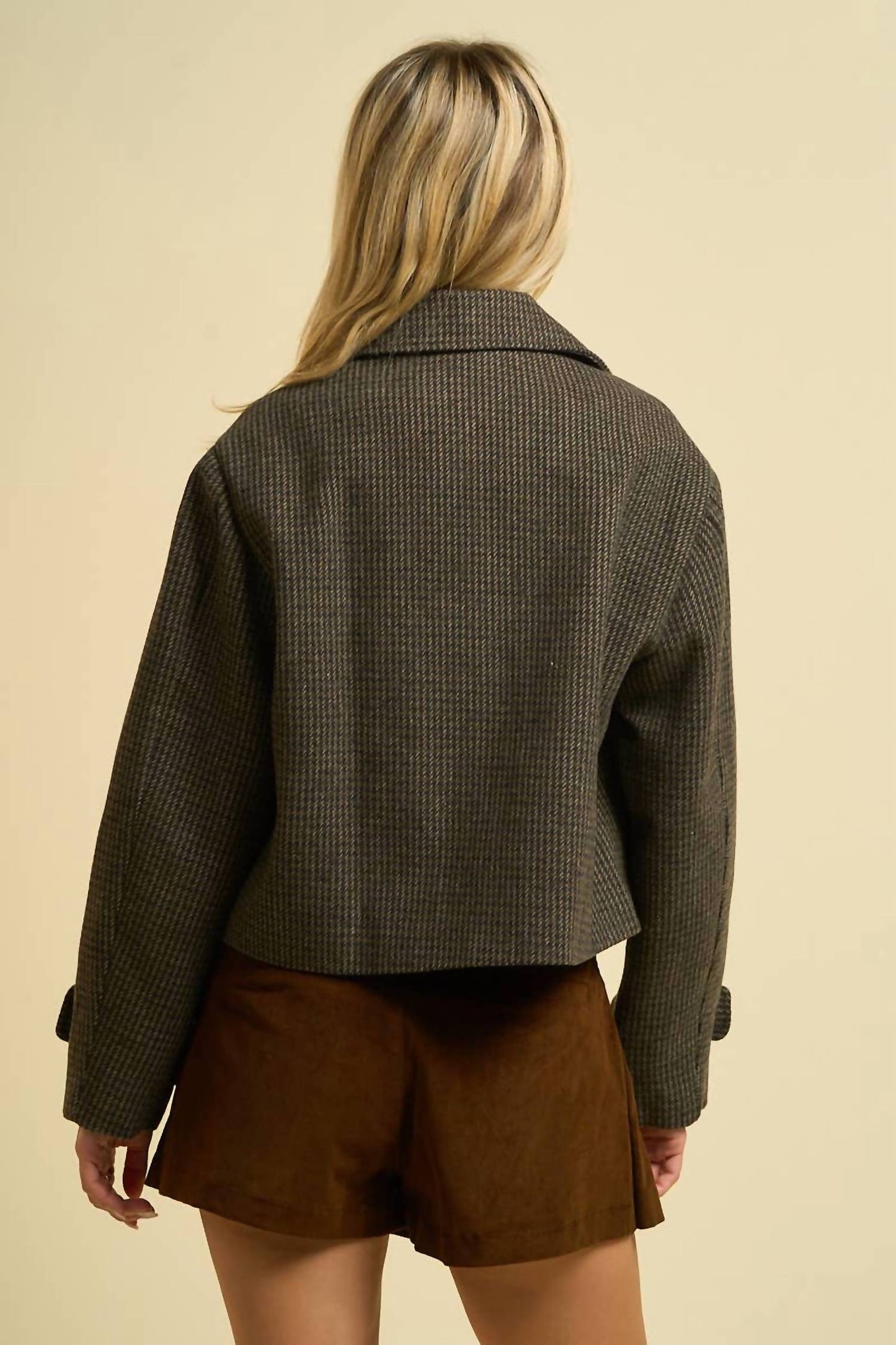 Gefütterte Cropped-Jacke im Hahnentrittmuster