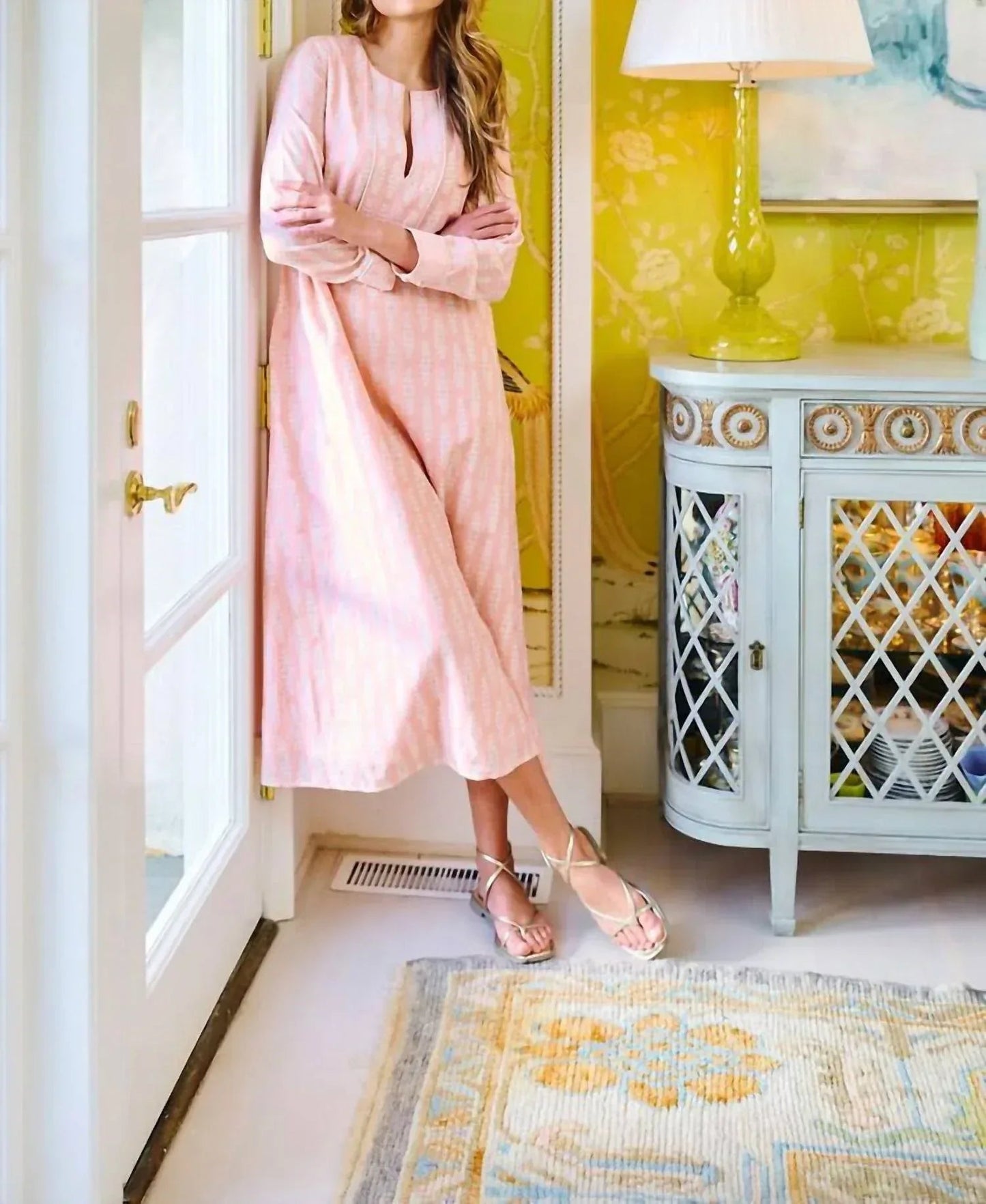 Kaftan-Midi-Kleid mit langen Ärmeln
