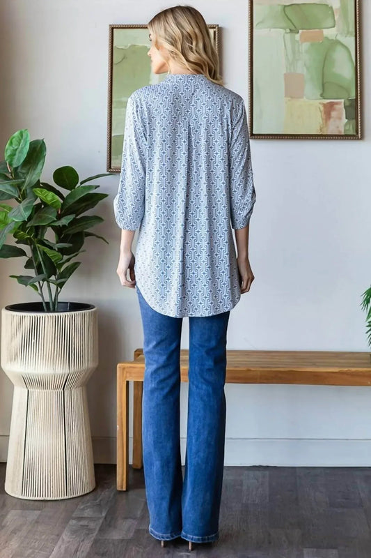 Women's Roll Up Sleeve Mandarin Top