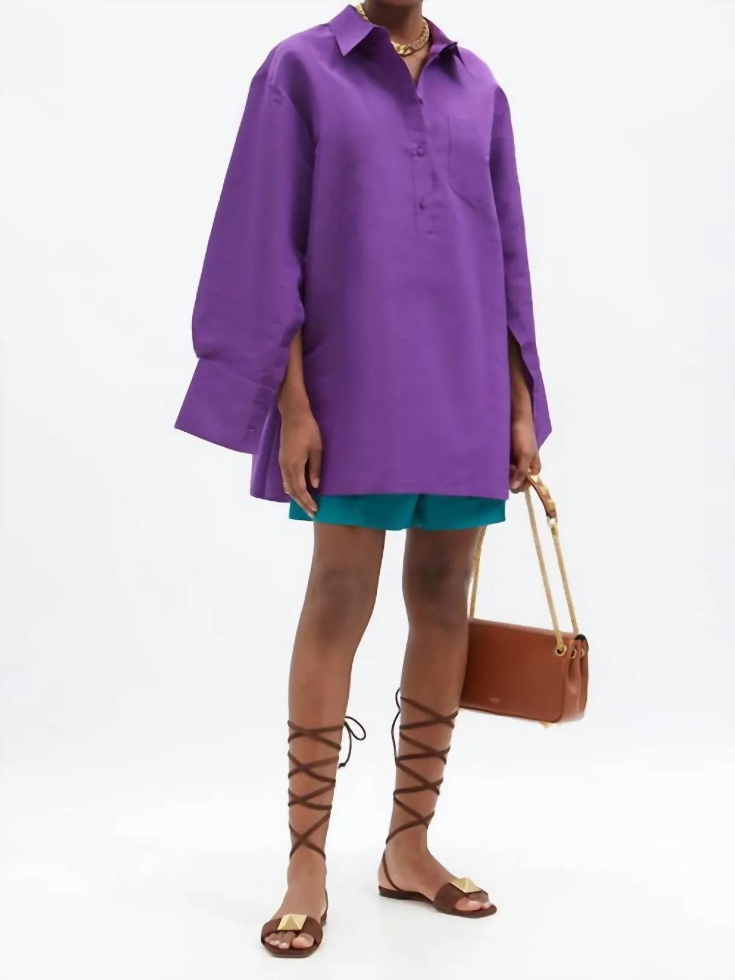 Oversized Silk Faille Shirt Dress