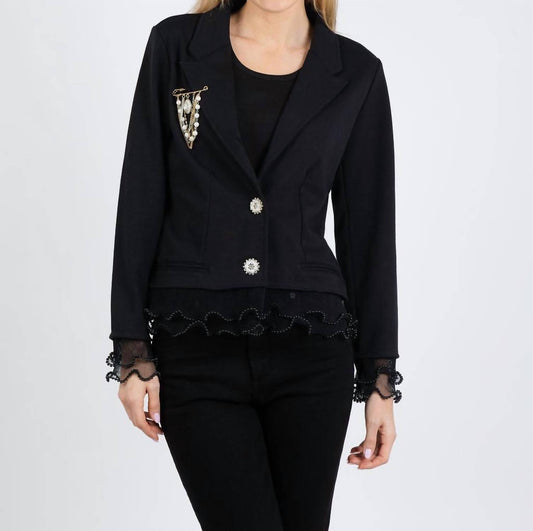 Crop Jacket With Pearl & Brooch