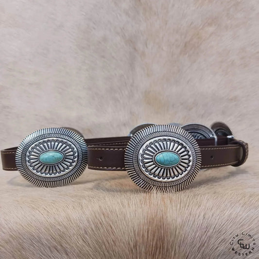 Women's Western Concho With Stone Pu Leather Belt L/xl