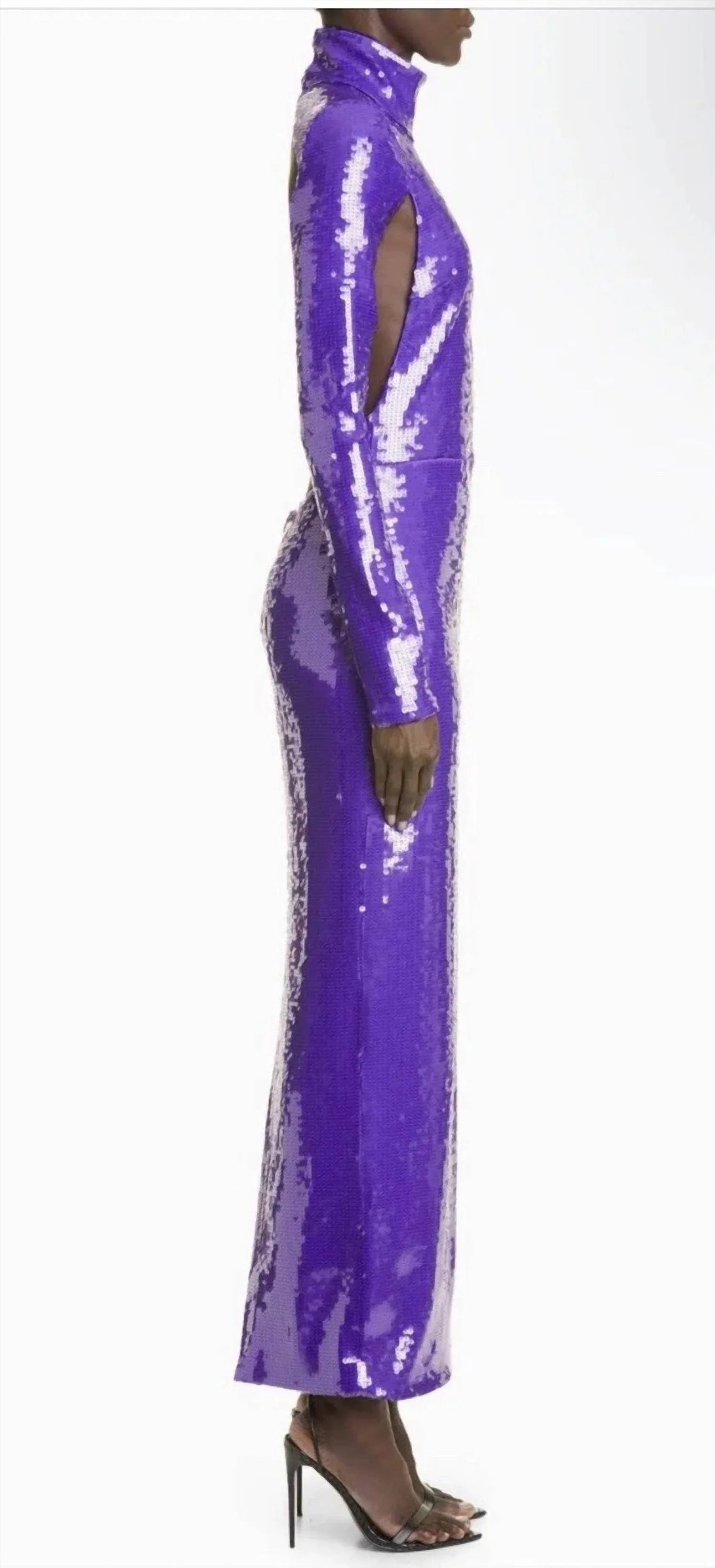 Pailletten-Rollkragen-Kleid mit langen Ärmeln und Cut-Outs im Säulen-Stil