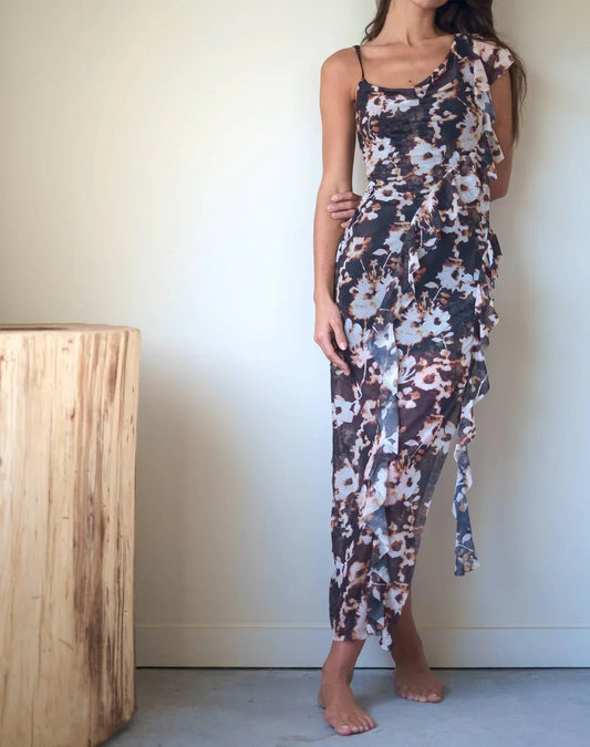 Wasserfall-Rüschen-asymmetrisches Kleid