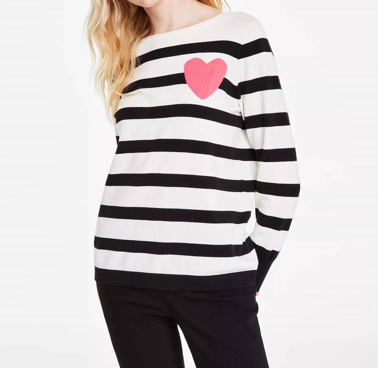 Striped Heart Boat-neck Sweater