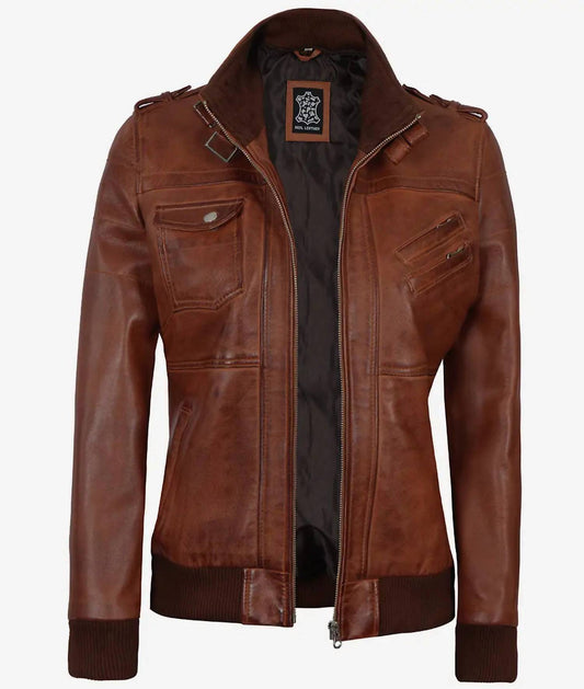 Women's Genuine Leather Jacket With Removal Hood