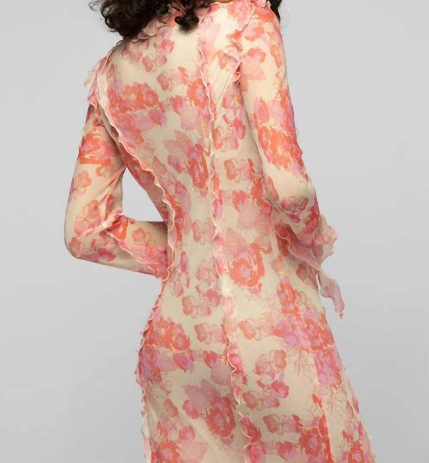 Razia Long Flower Print Maxi Dress With Ruffles