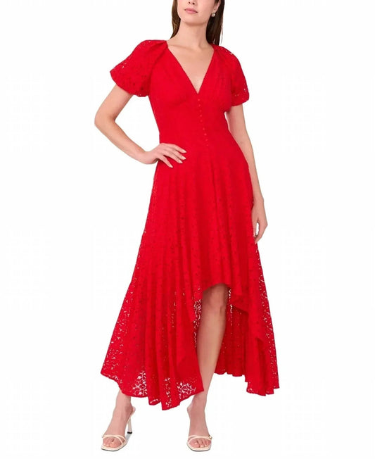 V-Ausschnitt Spitzen High-low Kleid