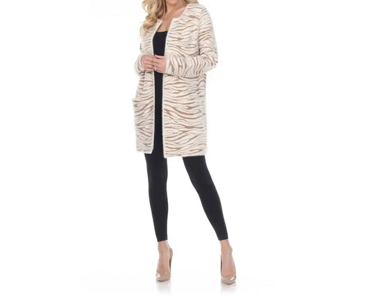 Zebra Knit Open Cardigan