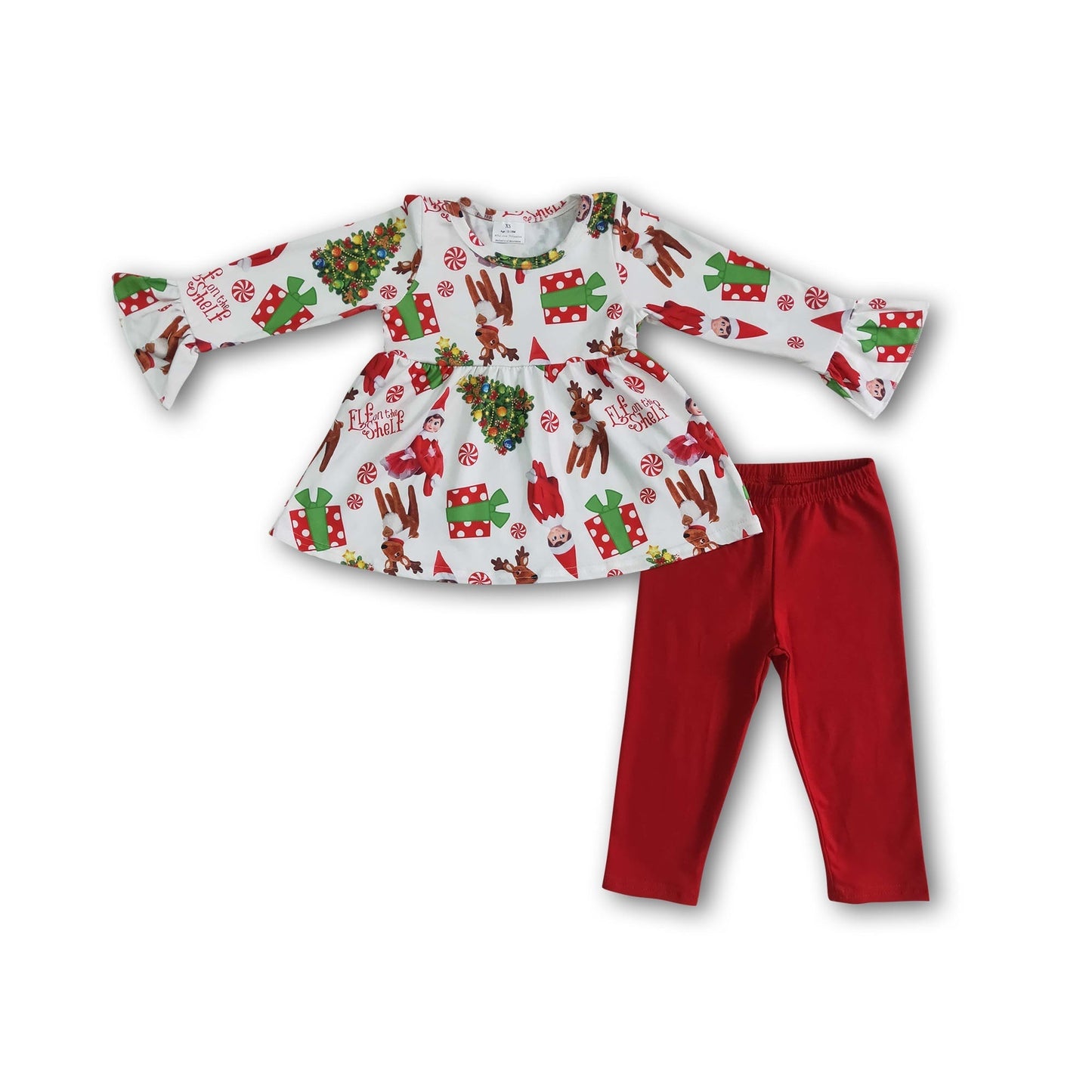 Niedliche Tunika Leggings Weihnachtsoutfits mit Aufdruck