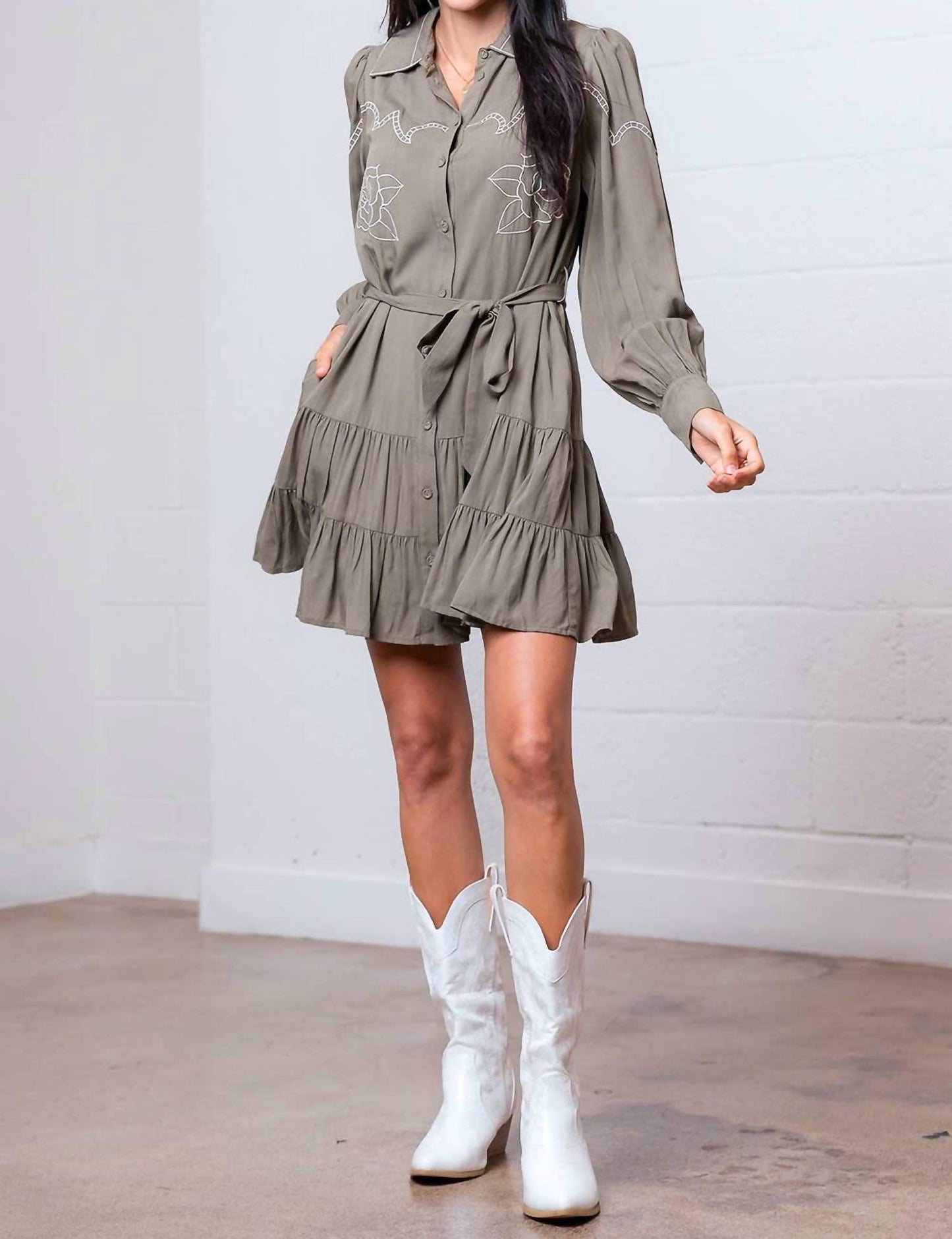 Sage Blossom Western-Minikleid