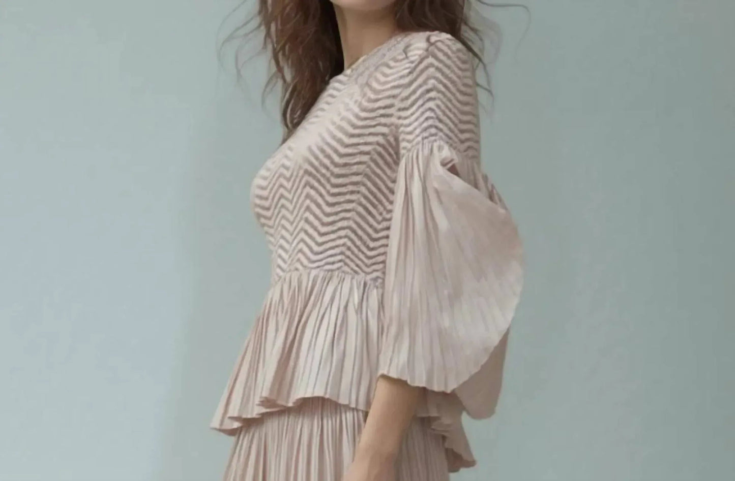 Pleating Blouse Top With Tuck Sleeve