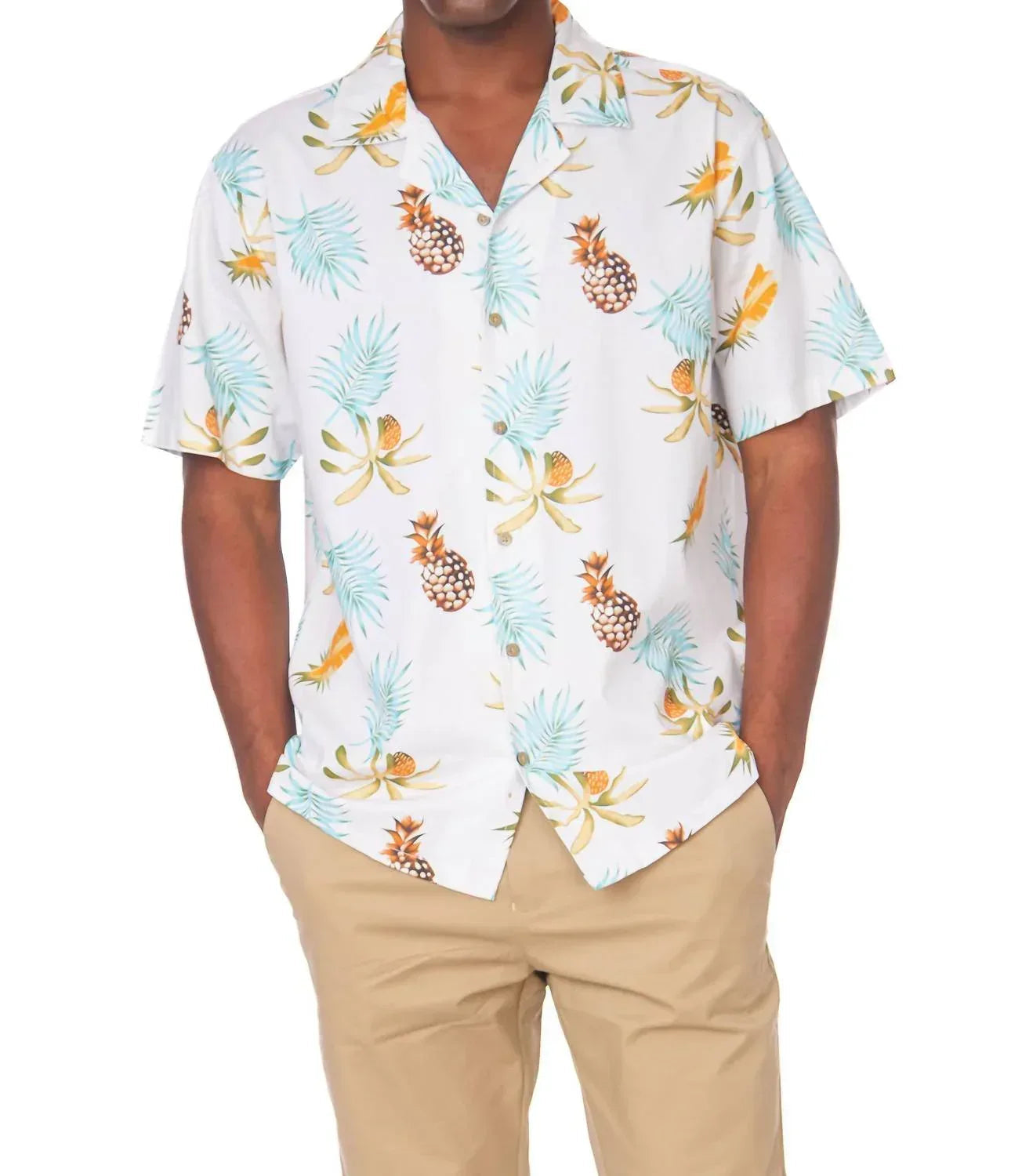 Bedrucktes Hemd mit gewebtem Ananas-Print und kurzen Ärmeln