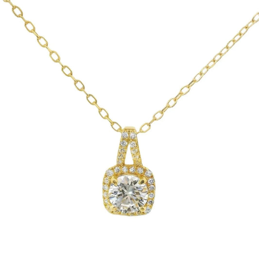 Women's Round Moissanite With Square Halo Necklace