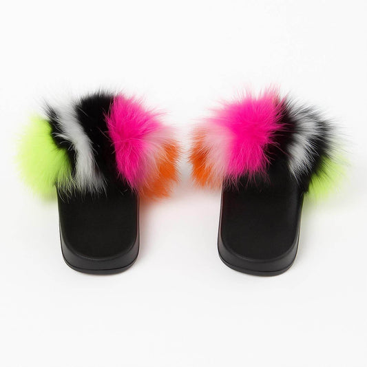 Women's Neon Burst Fur Slides