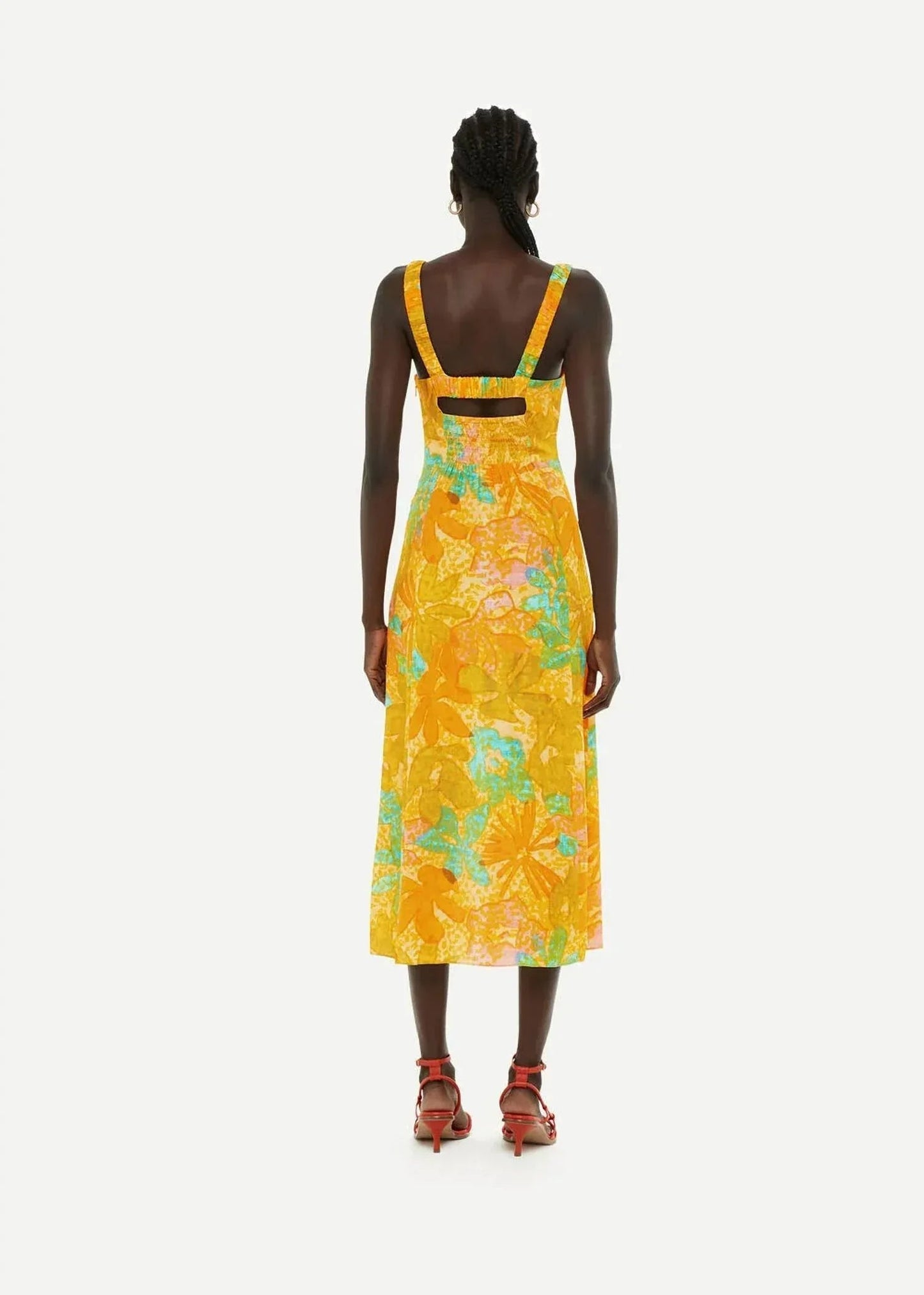 Palm Floral Carmel Midi Dress