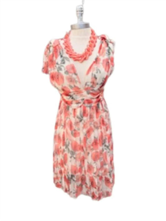 Women's Floral Sleeveless Dress With Bow On Shoulder