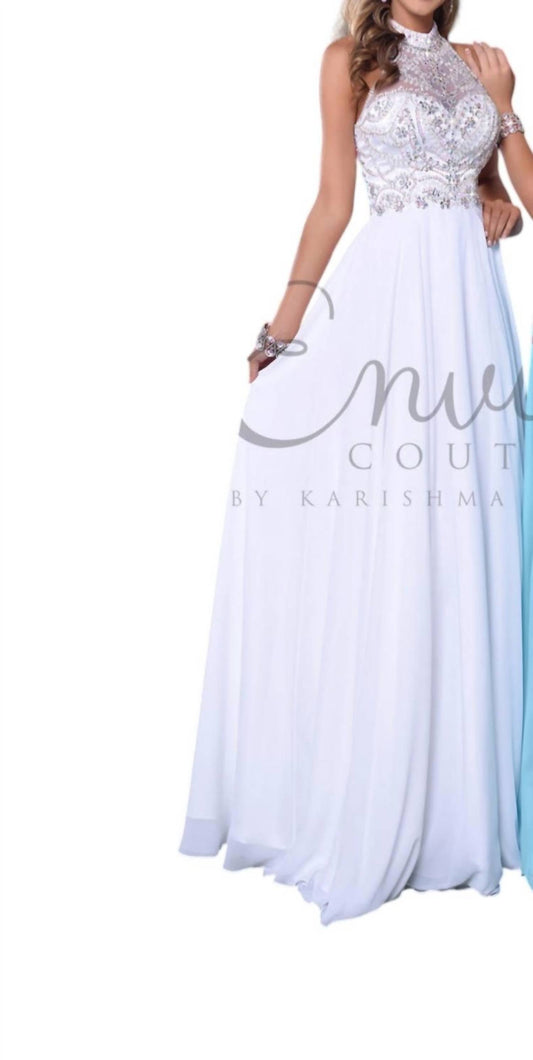 Elegant Beaded Chiffon Halter Gown