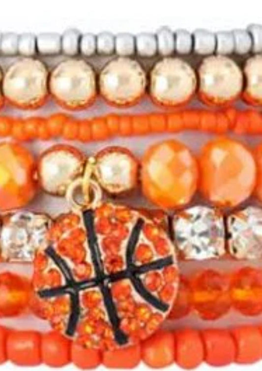 Basketball Beaded Bracelet Six Piece Set Stack