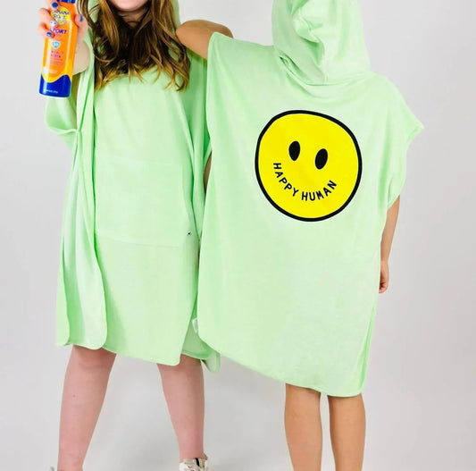 Fröhlicher Frottee-Poncho-Überwurf für Mädchen mit Menschen-Print