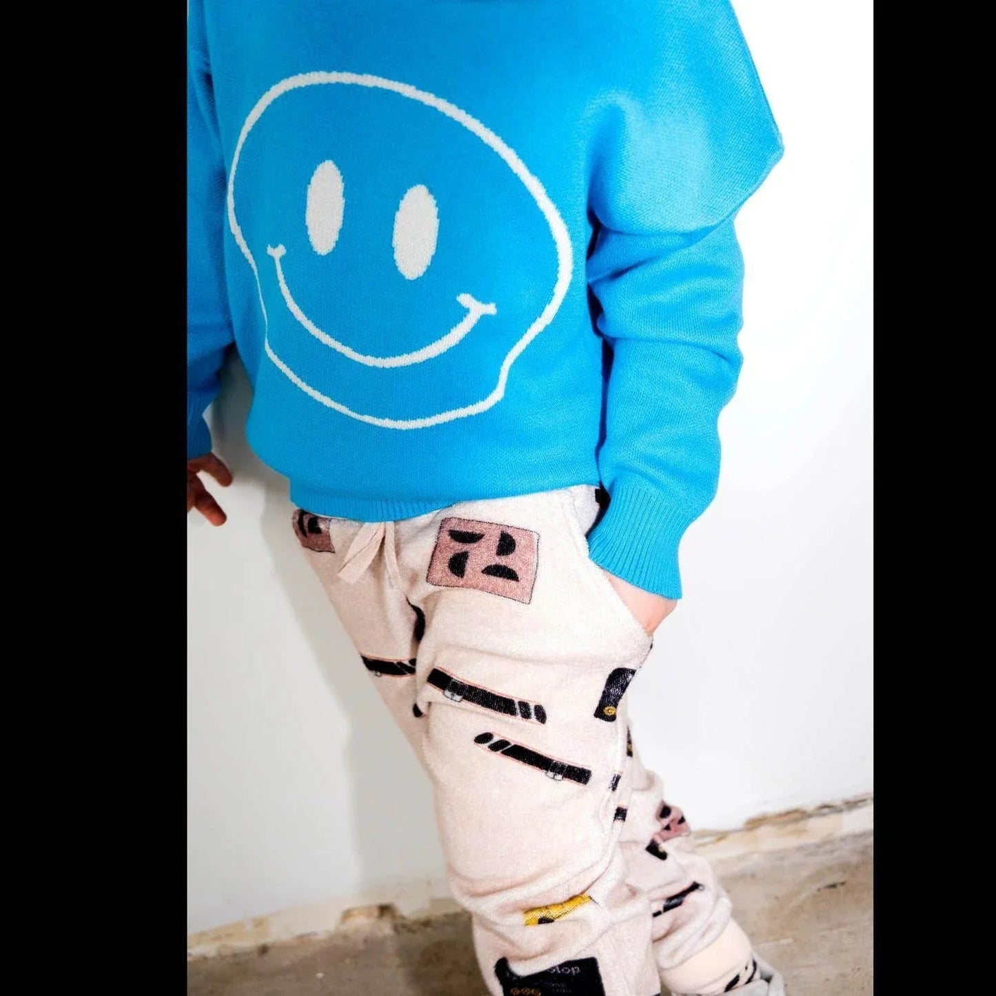 Kinder Unisex Strickpullover mit Smiley-Muster