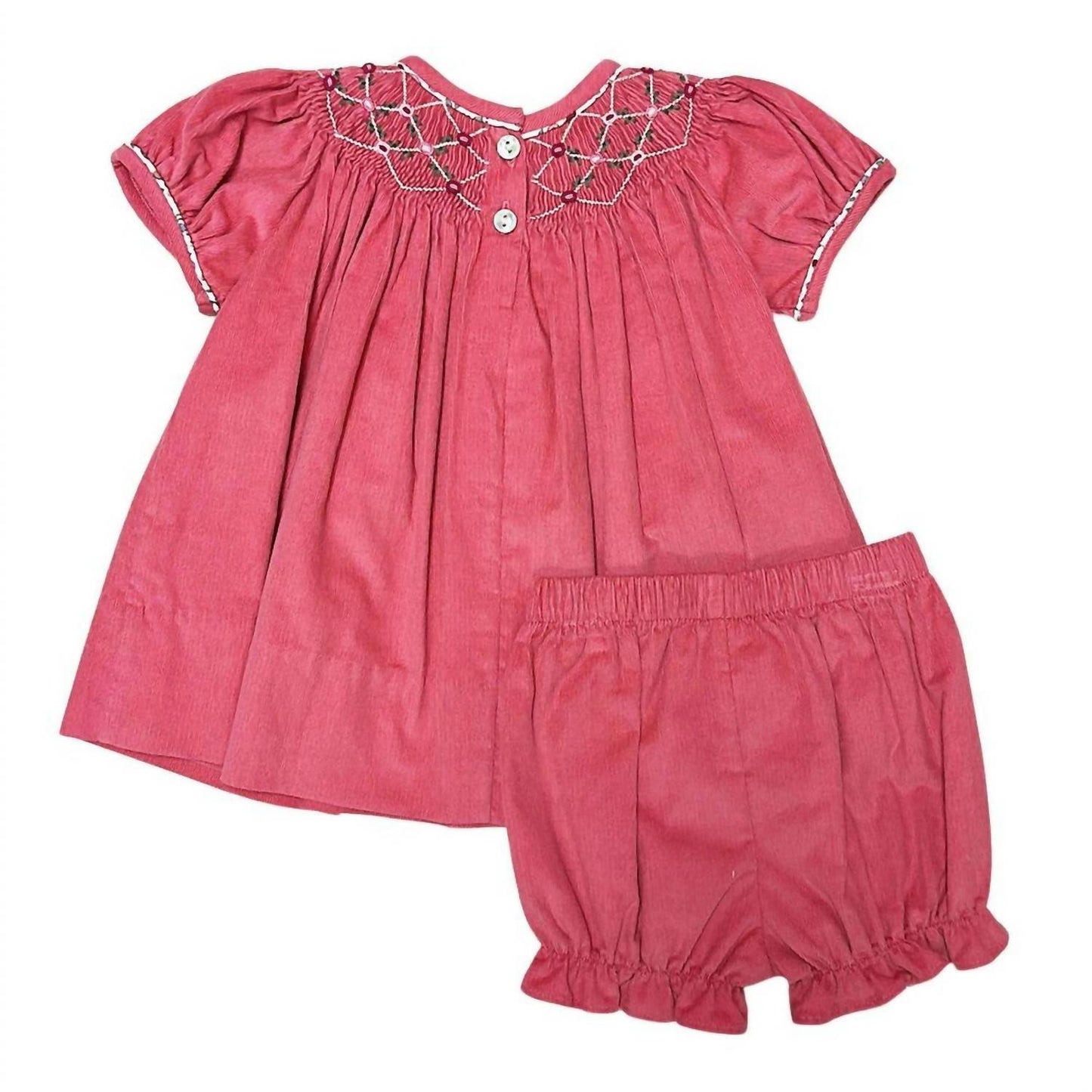 Mädchen Isabella Handbestickter Cord-Bischofs-Strampler-Set