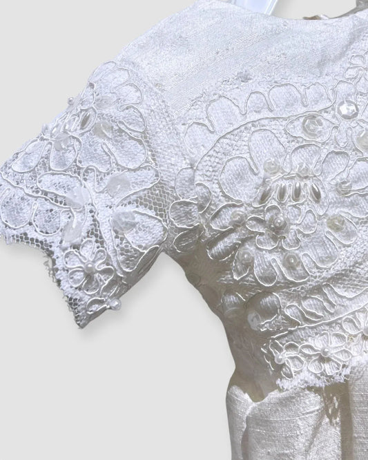 Mädchen zweiteiliges Seidenkleid mit Spitze und Perlen