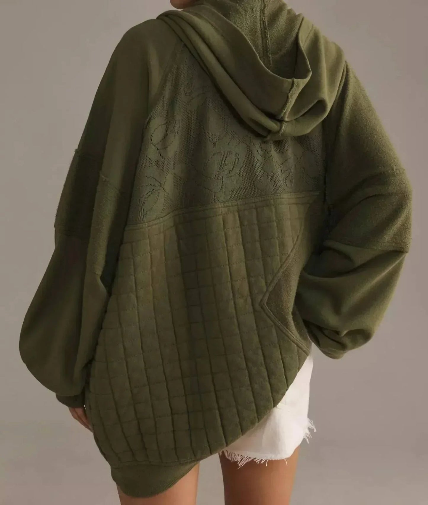 Mixed Print Full Zip Hooded Sweatshirt