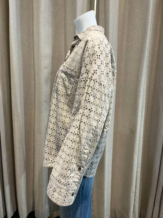 Amanda Perforated Button Down Top