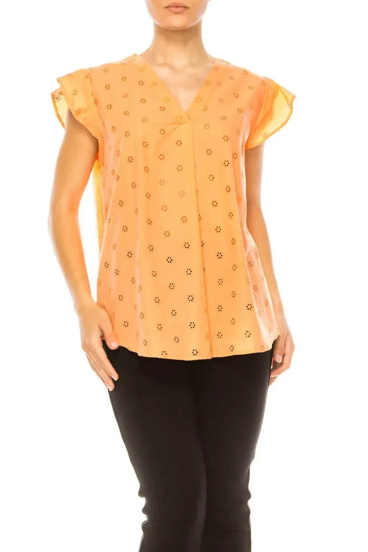 Floral Eyelet Cap Sleeve Top