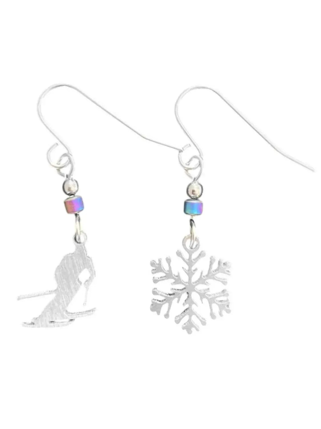 Ohrringe für Damen mit Skifahrerin und Schneeflocke