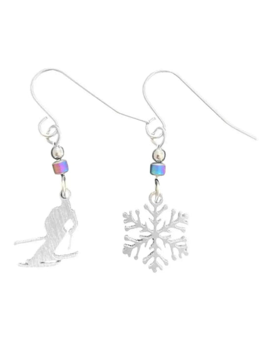 Women's Skier And Snowflake Earrings