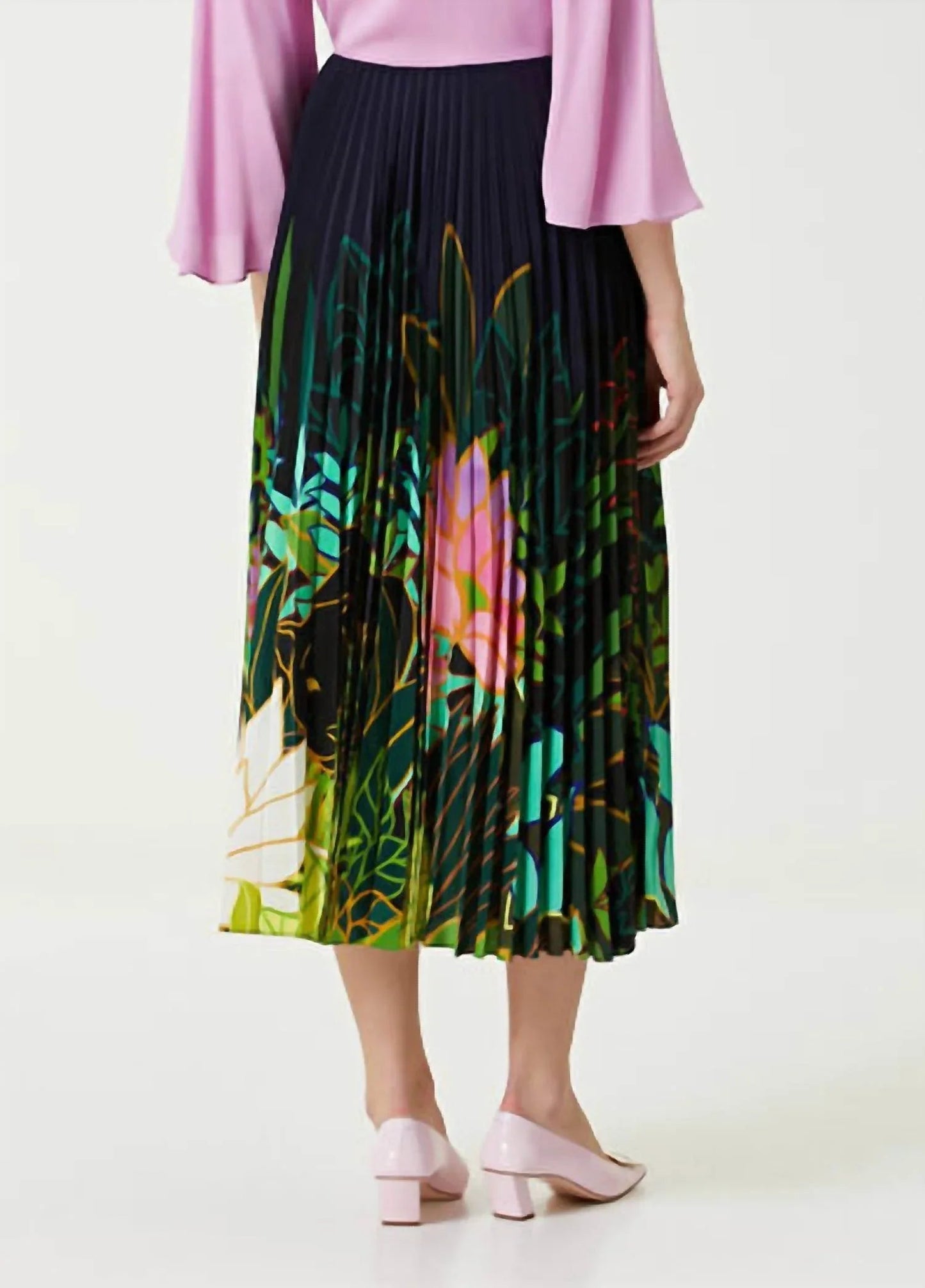 Midi-Seidenrock mit Falten und Muster