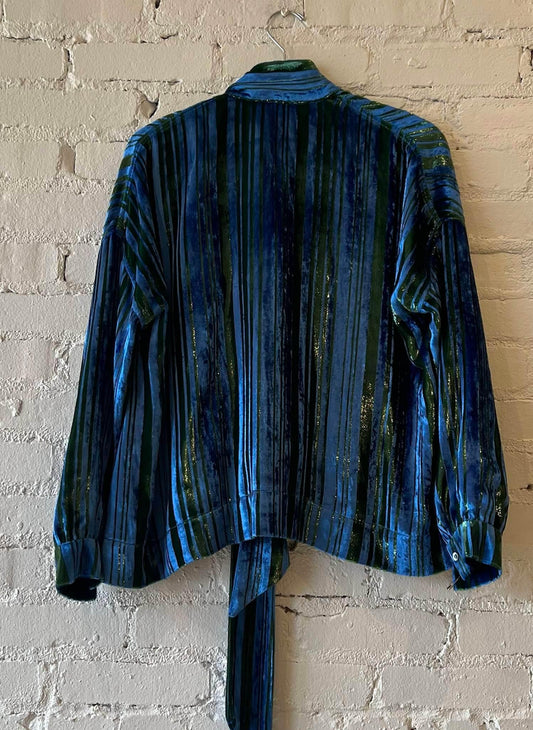Women's Lines Velvet Tie Blouse