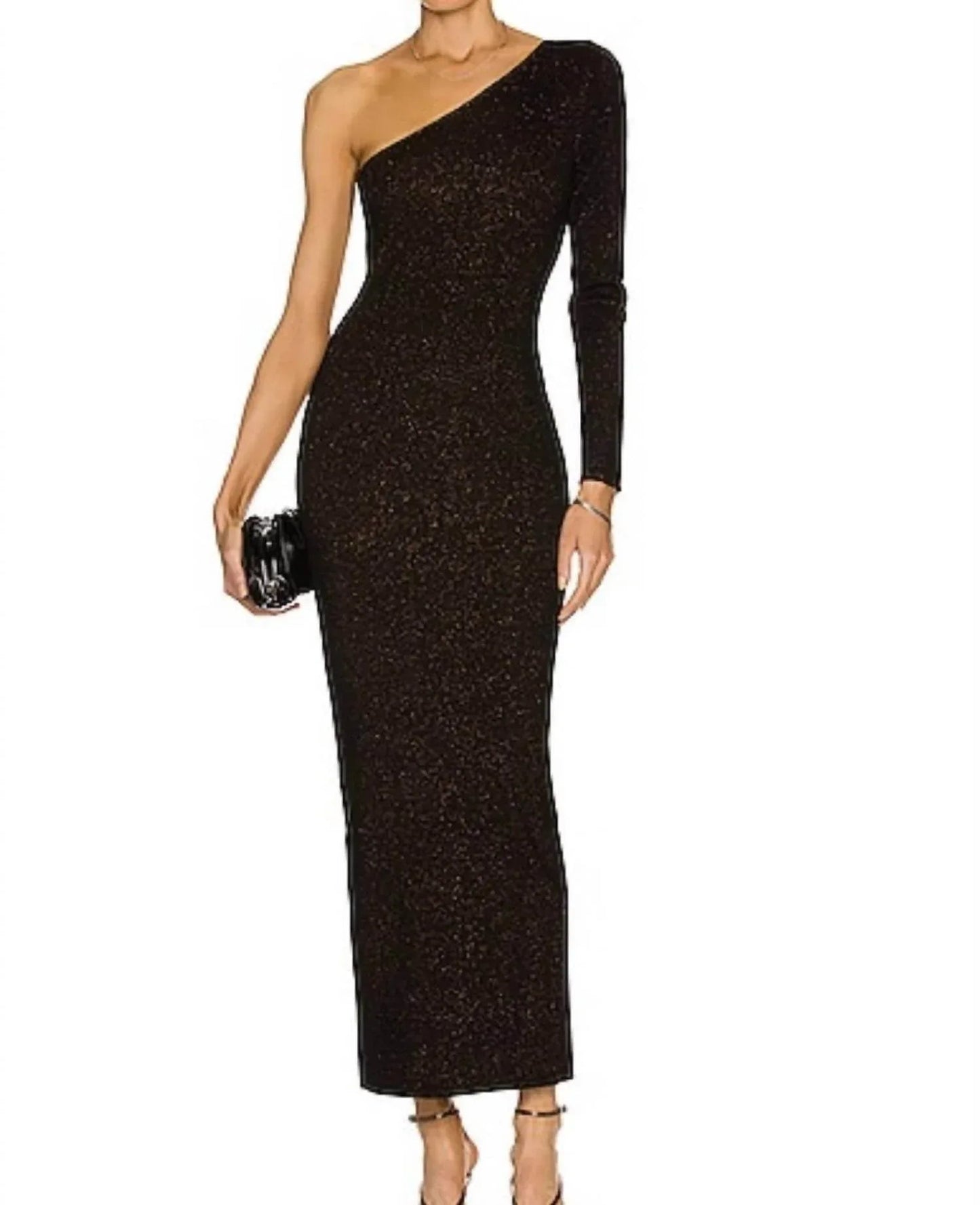 Metallic Knit One Shoulder Dress