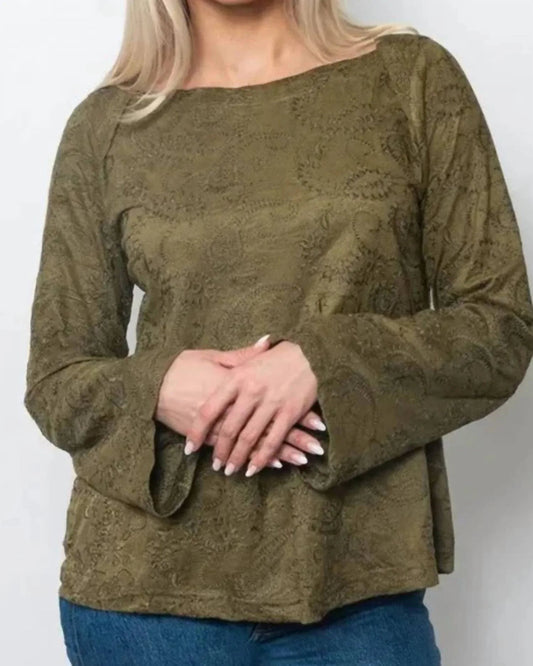 Embroidered Scoop Neck Suede Top